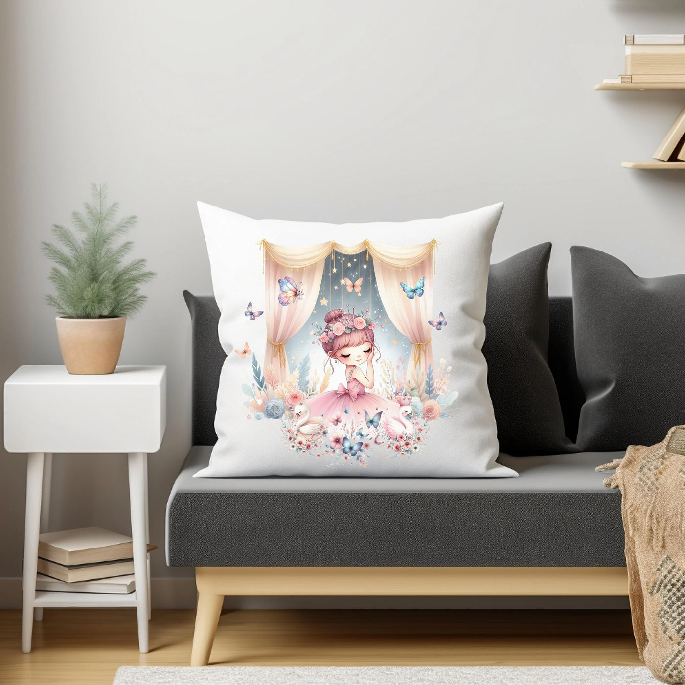 a pillow with a picture of a girl on it