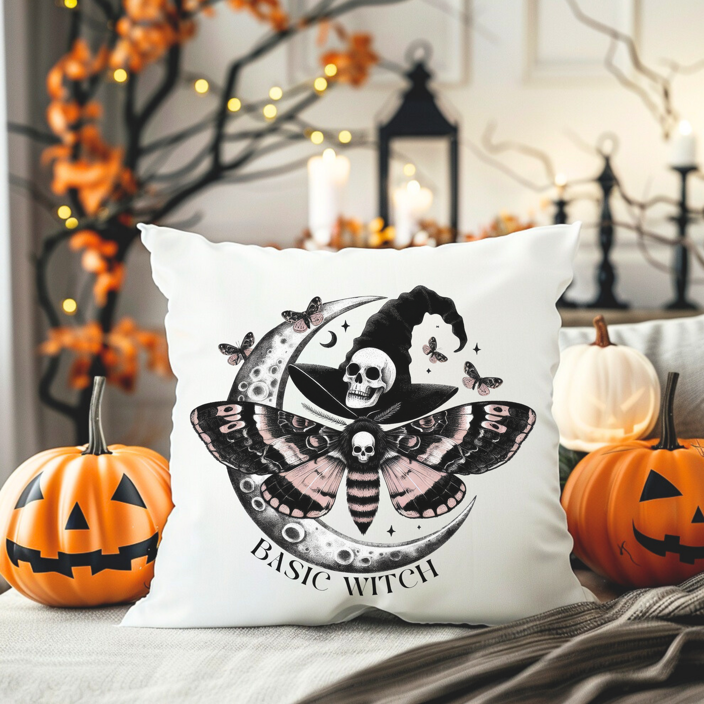 Square Basic Witch Halloween Pillow - Fall Decor Essential - Pillow & Mug Co.