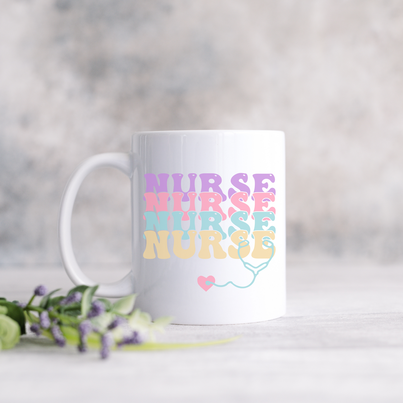 a white coffee mug with the words nurse on it