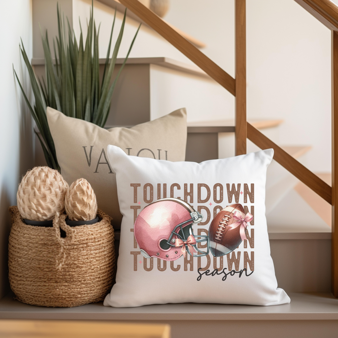 a pillow with a football and helmet on it