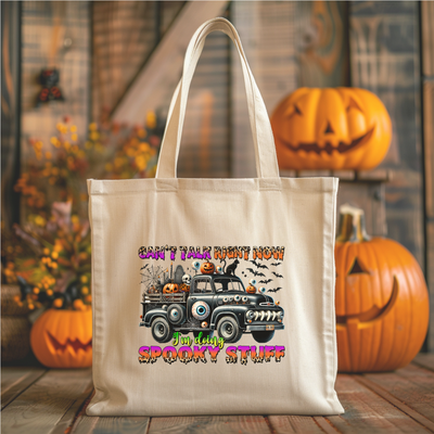 a trick or treat tote bag sitting on a table