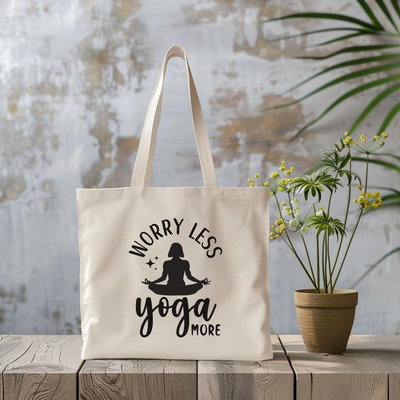 a yoga bag sitting next to a potted plant