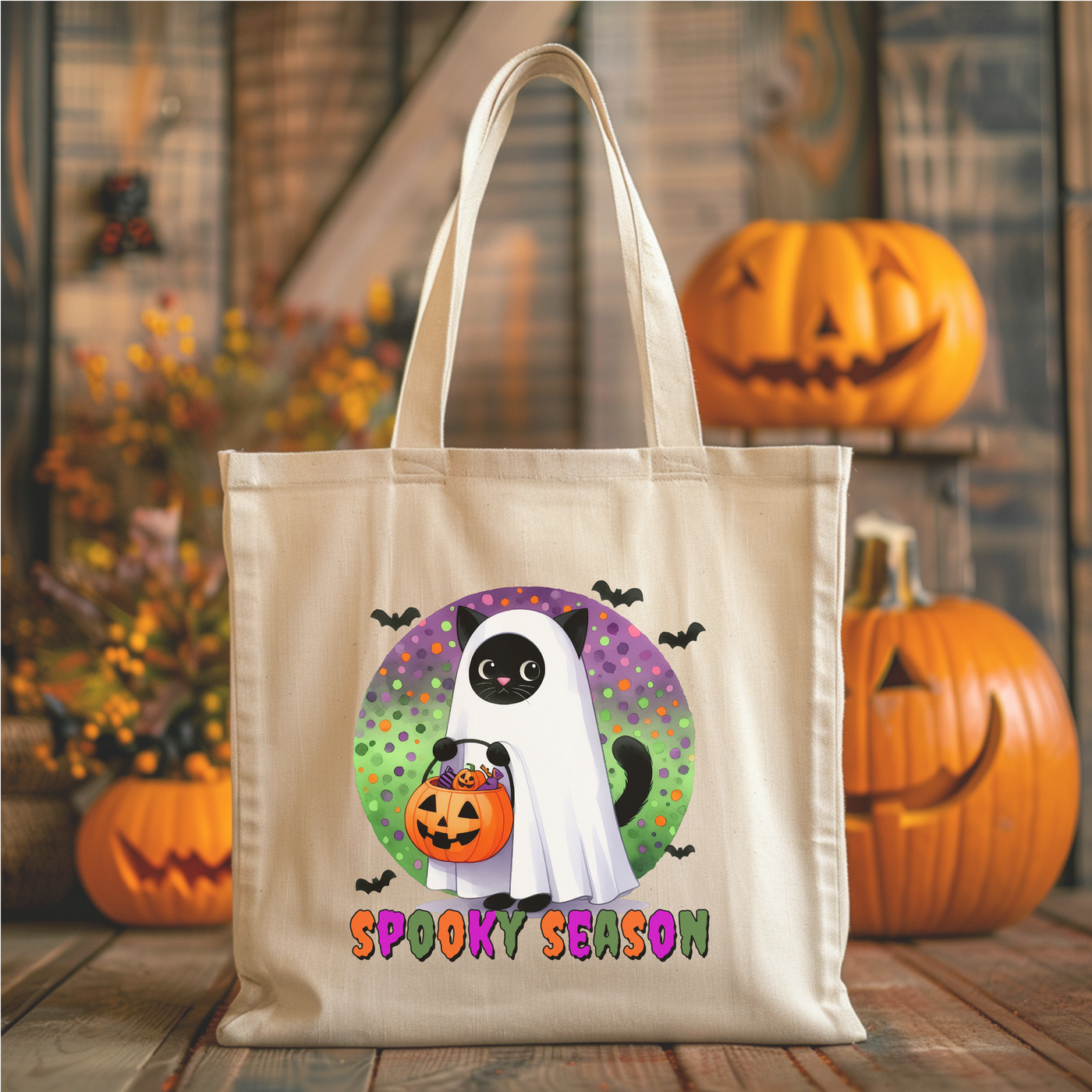 a trick or treat bag with a ghost and a pumpkin