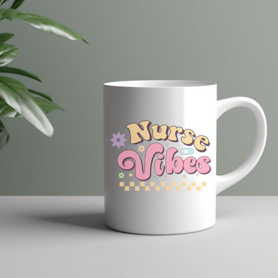 a white coffee mug with the words nurse on it