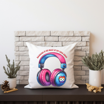 a white pillow with headphones on it