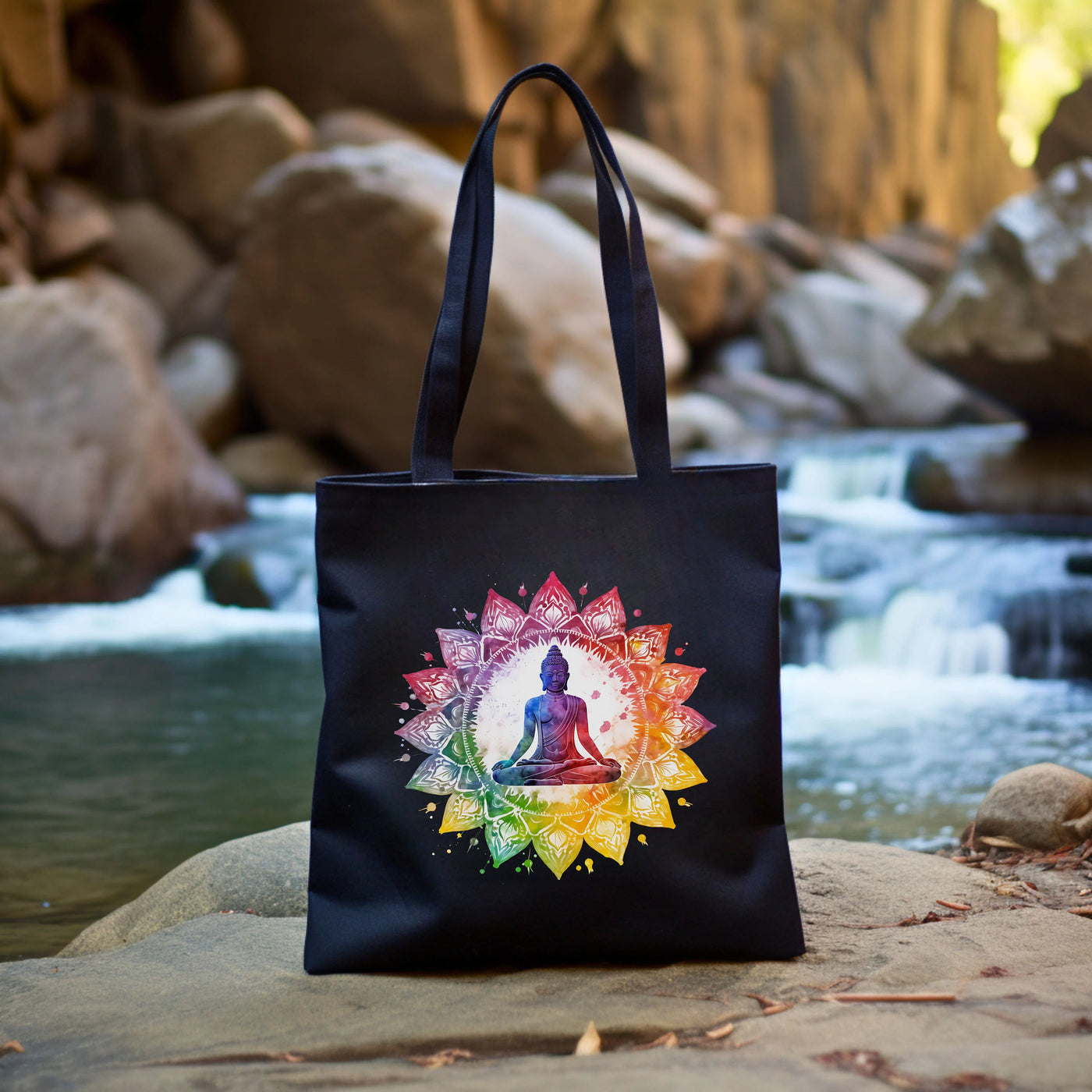 a tote bag with a picture of a person doing yoga