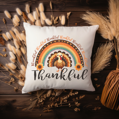 a thanksgiving pillow with a turkey on it