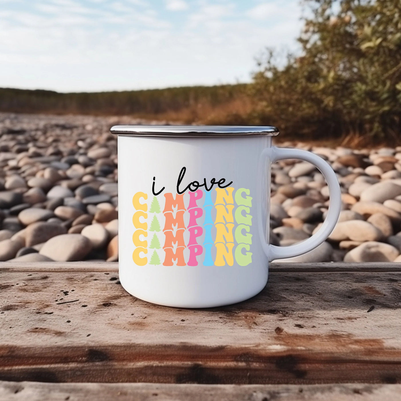 a white coffee mug sitting on top of a wooden table