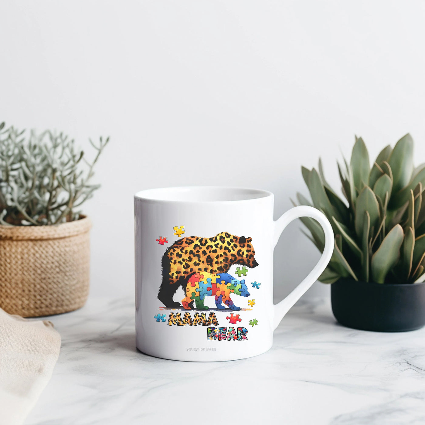 a coffee mug with a picture of a leopard on it