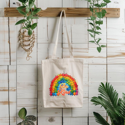 a tote bag hanging on a wooden wall