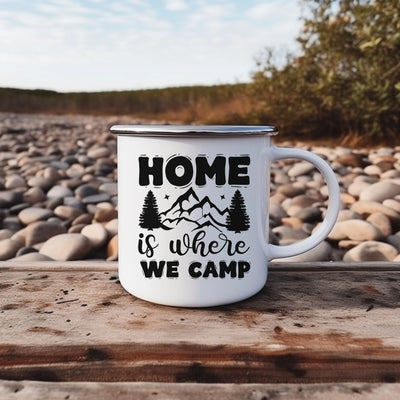 a white coffee mug sitting on top of a wooden table