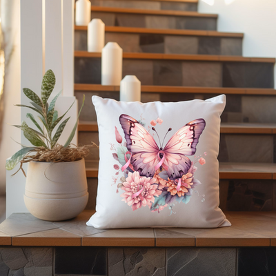 a white pillow sitting on top of a wooden table