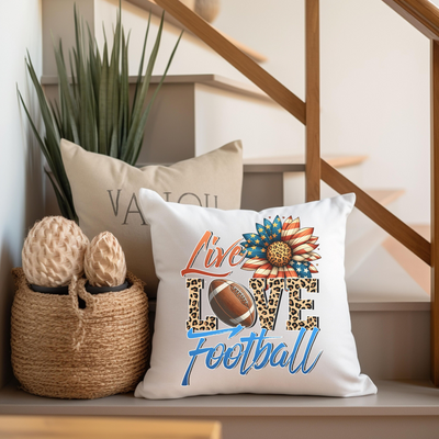 a white pillow with a football design on it