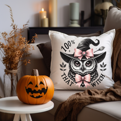 a pillow with an owl wearing a cowboy hat