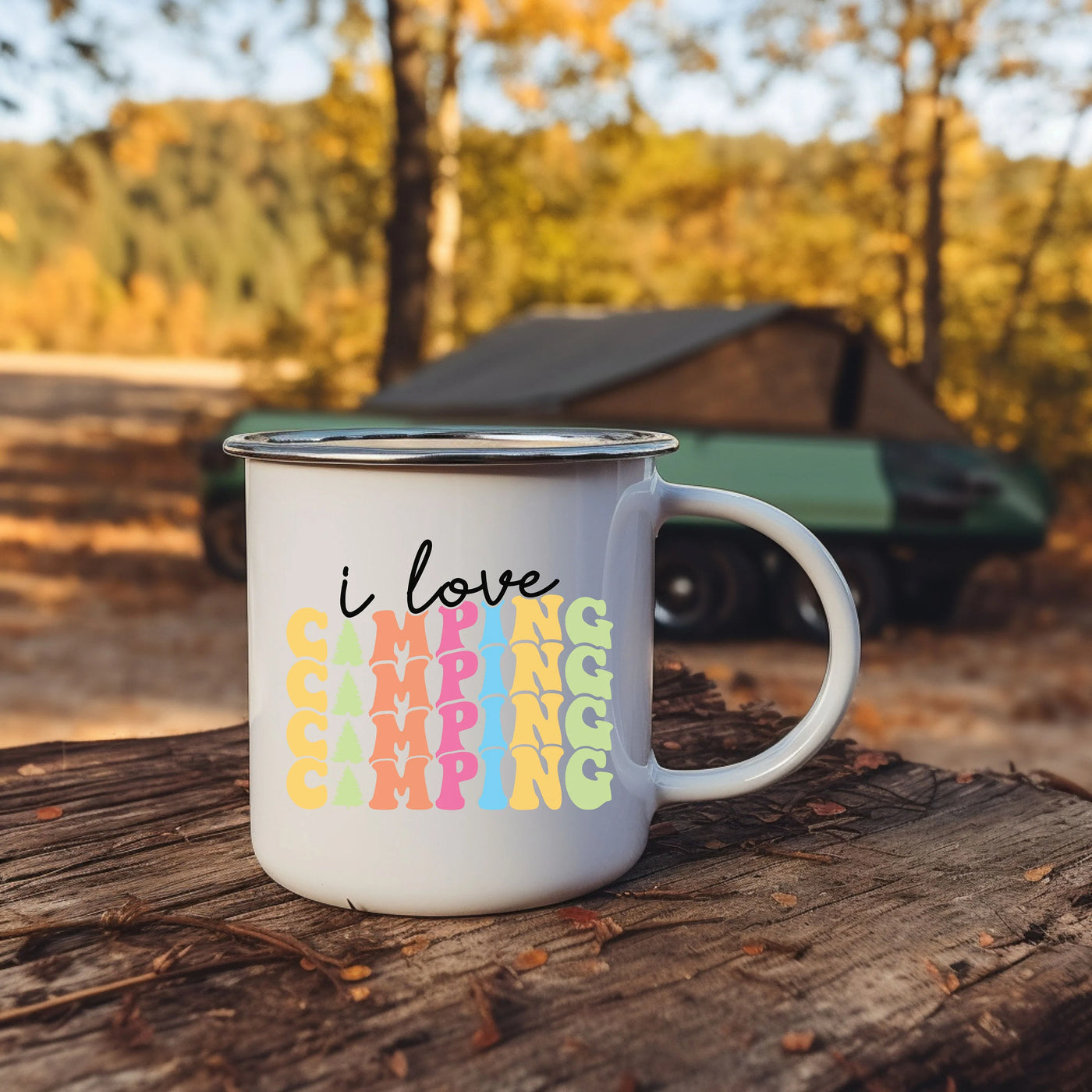 a white coffee mug sitting on top of a wooden table