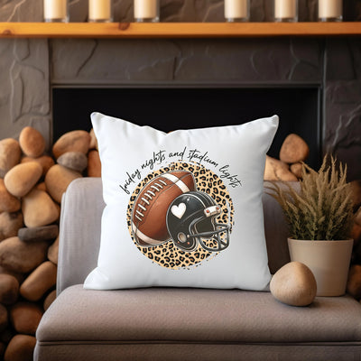 a pillow with a football and leopard print on it