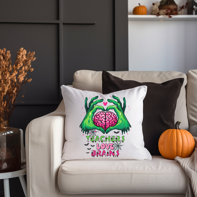 a couch with a pillow on it with a picture of a brain on it