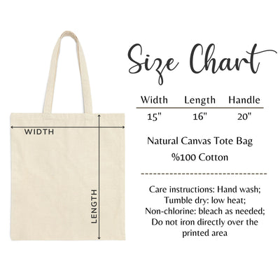 the size chart for a natural canvas tote bag