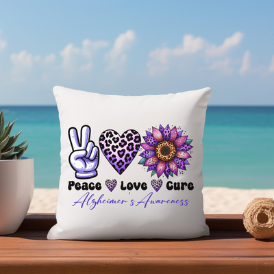 a pillow that has a peace love sure on it