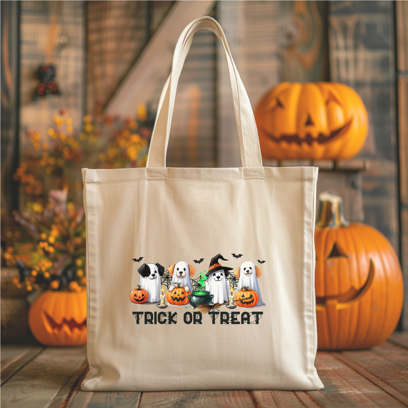 a trick or treat bag sitting on a table