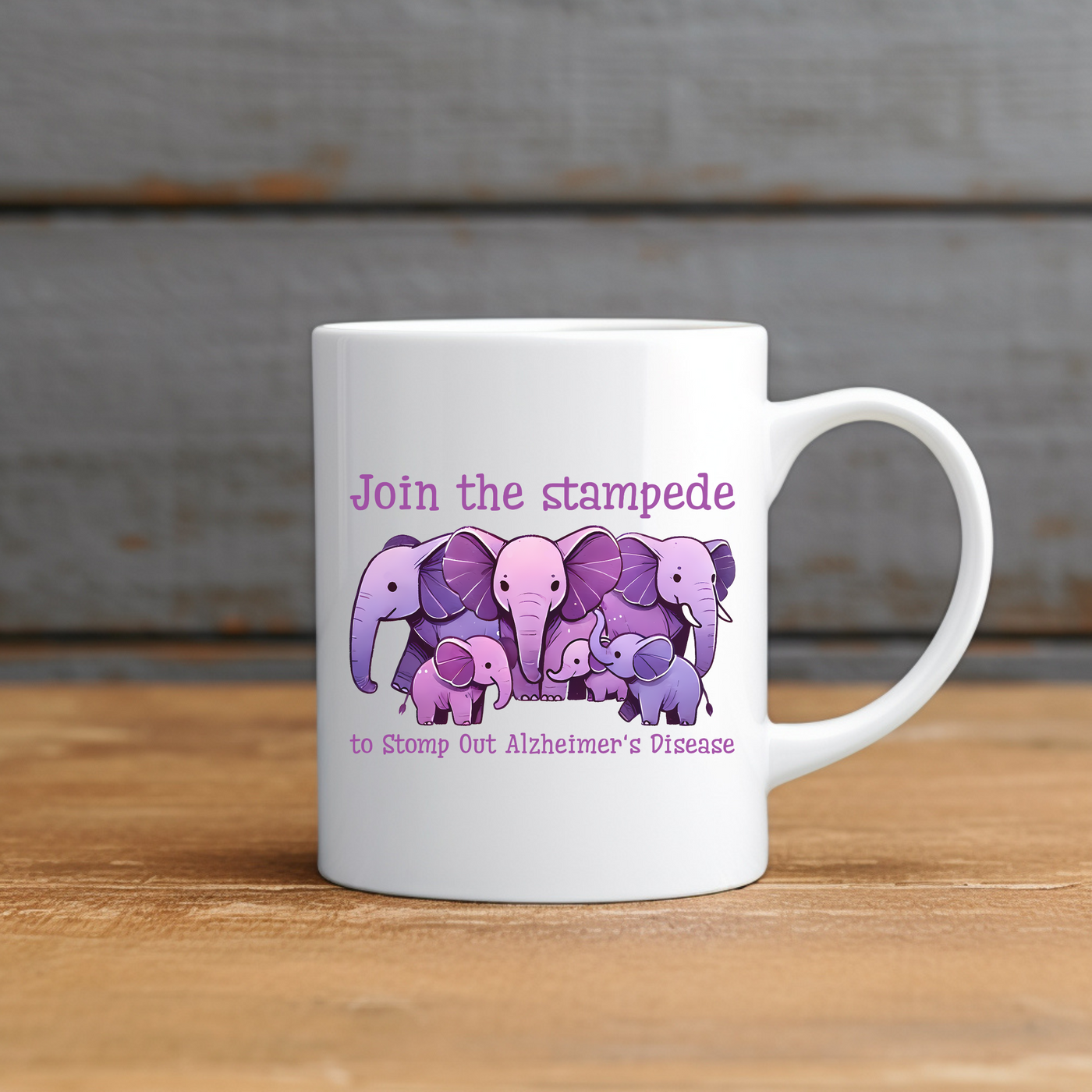 a coffee mug with a picture of three elephants on it