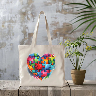 a bag with a heart made out of puzzle pieces