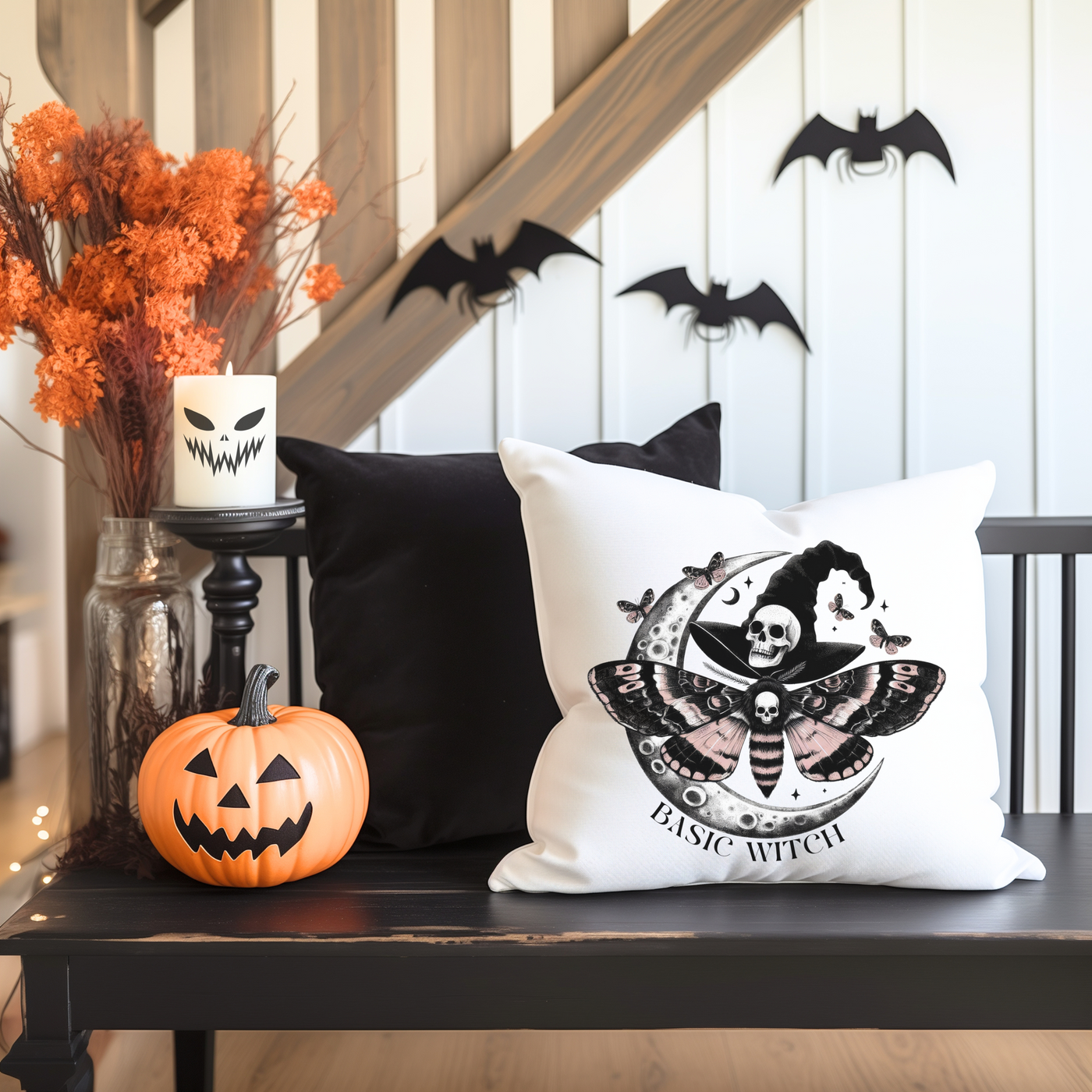 Square Basic Witch Halloween Pillow - Fall Decor Essential - Pillow & Mug Co.