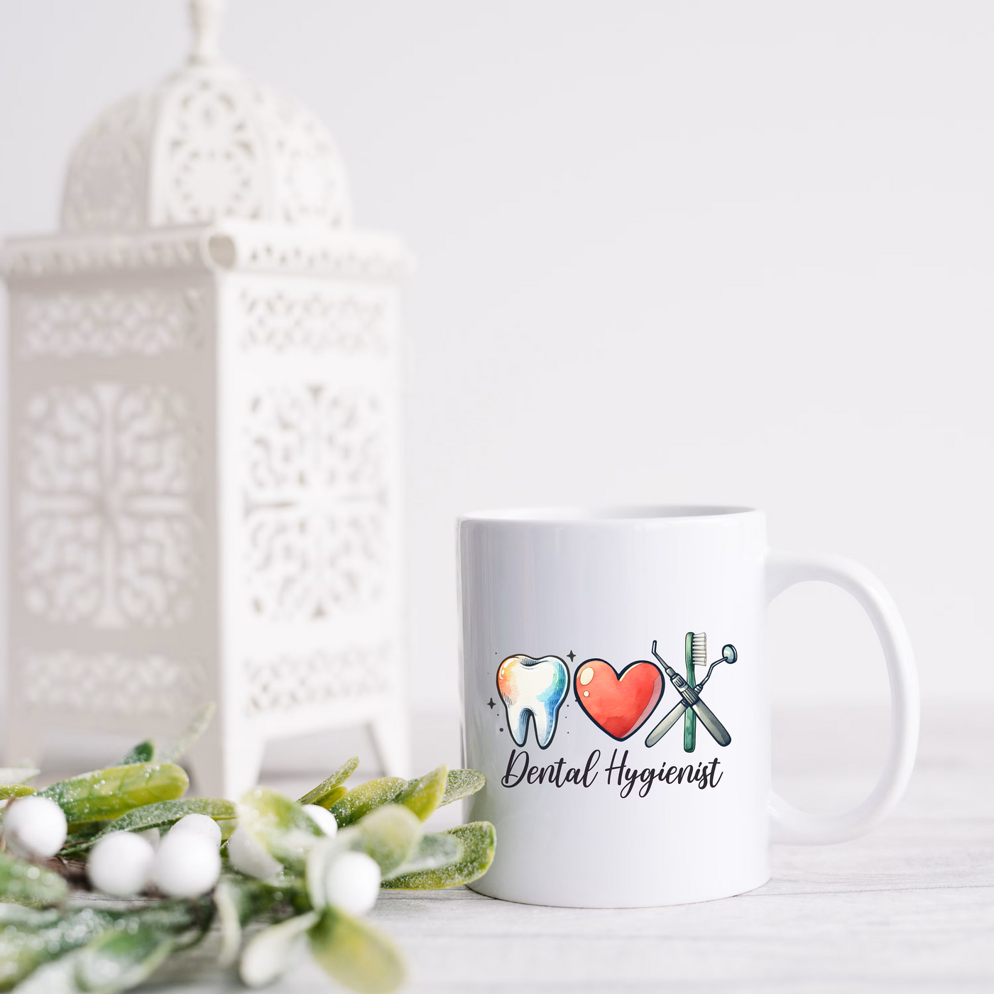 a white coffee mug with a heart on it