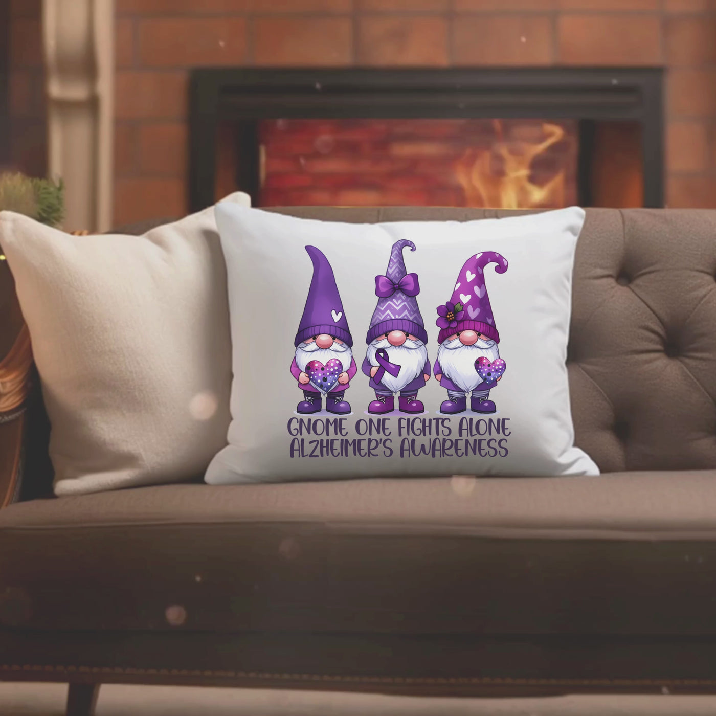 Alzheimers Awareness Gnome Pillow One Fighter Never Alone