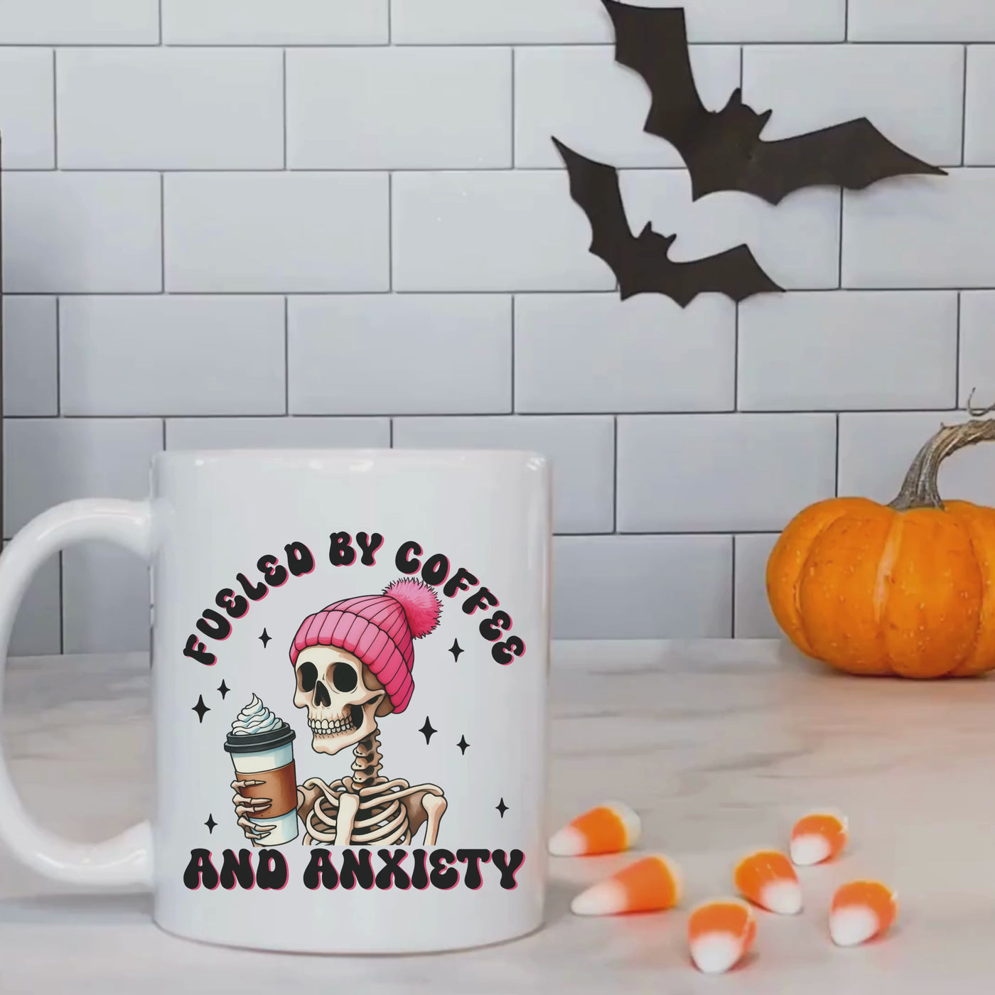 Fueled By Coffee and Anxiety - Halloween Ceramic Mug - Unique Gift Idea