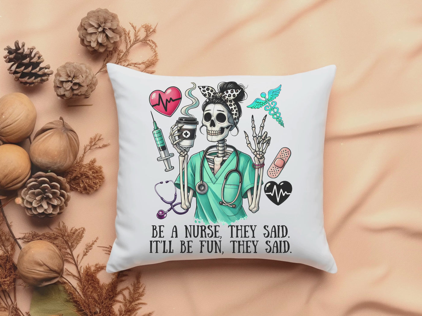 Halloween Nurse Square Pillow - Spooky and Fun Gift for Medical Professionals