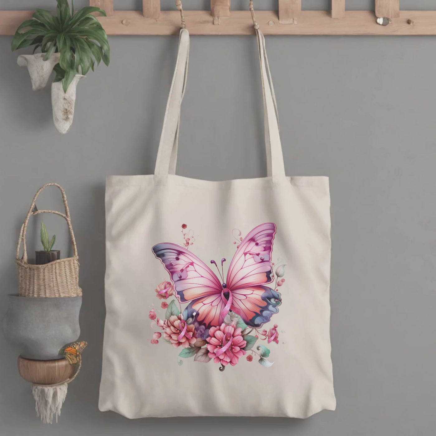 Breast Cancer Awareness Canvas Tote Bag - Support a Cause with Style