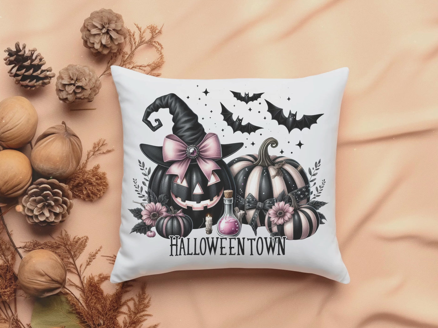 Spooky Halloween Town Pillow - Perfect for Decorating Your Home