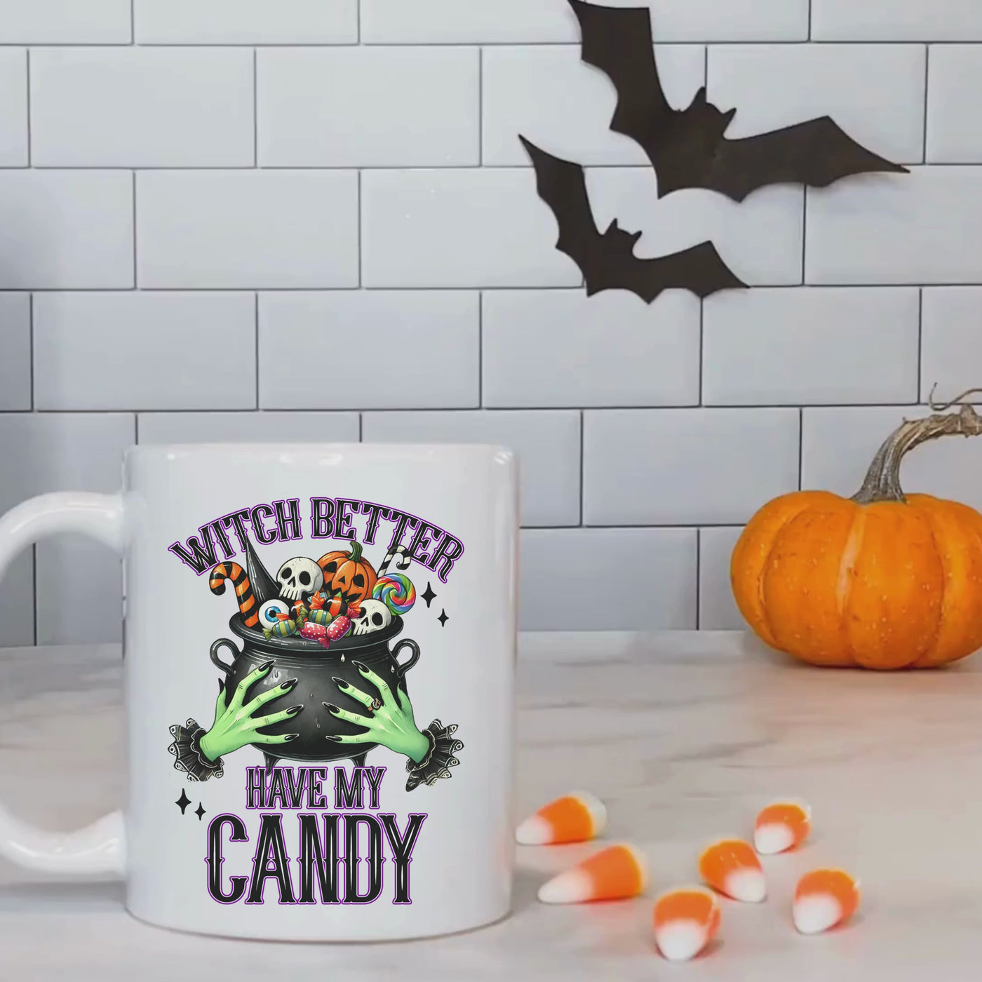 11oz Ceramic Halloween Witch Mug - Candy Design - Perfect for Halloween Parties