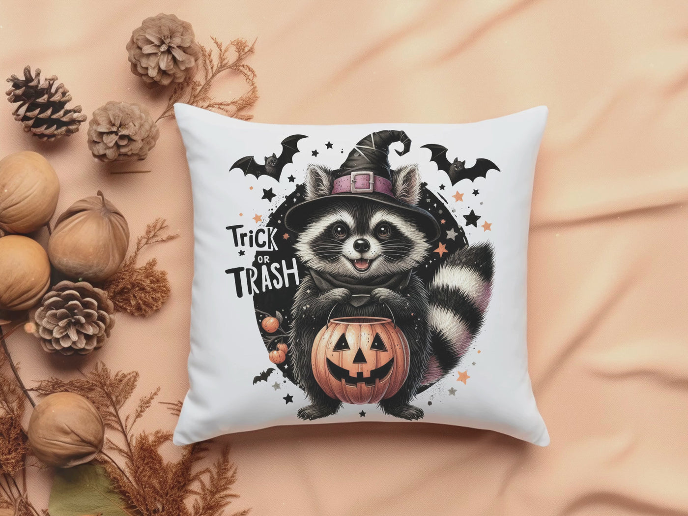 Trick or Trash Halloween Square Pillow - Fun and Festive Design