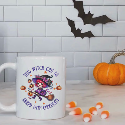 Witch on a Broom Ceramic Mug - 11oz Perfect for Halloween Decor  Hot Beverages