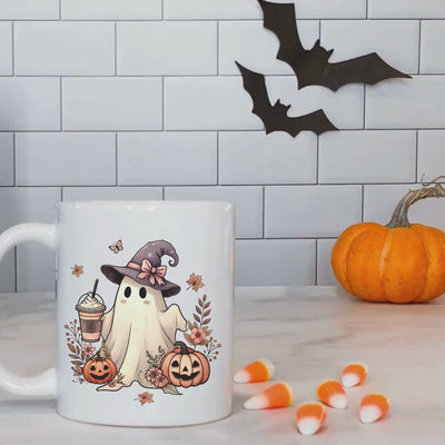 Ghost Latte Ceramic Mug - 11oz Halloween Coffee Cup for Spooky Sips