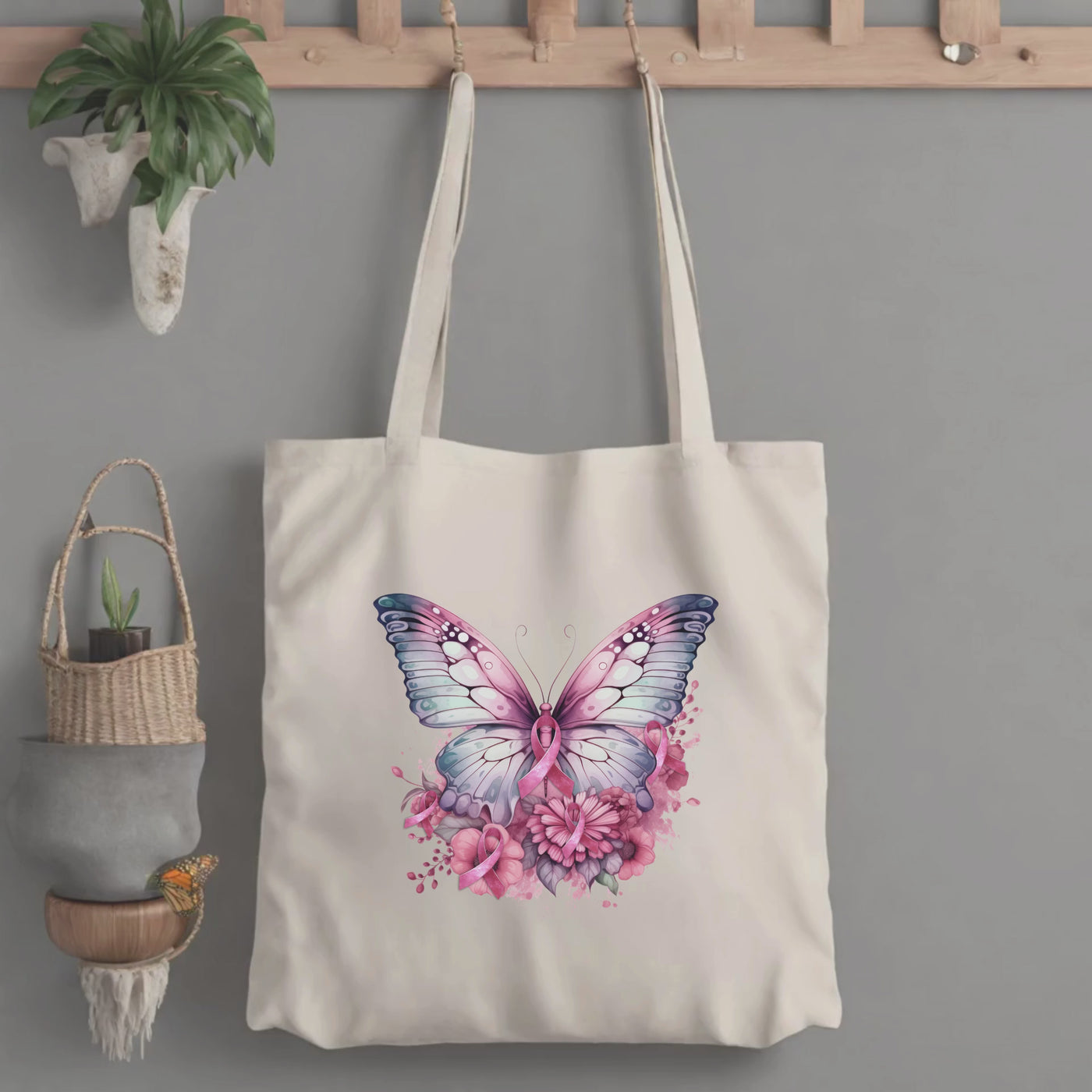 Breast Cancer Awareness Cotton Canvas Tote Bag - Stylish and Supportive