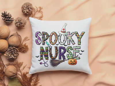 Spooktacular Halloween Nurse Pillow - Square Design for a Spooky Night