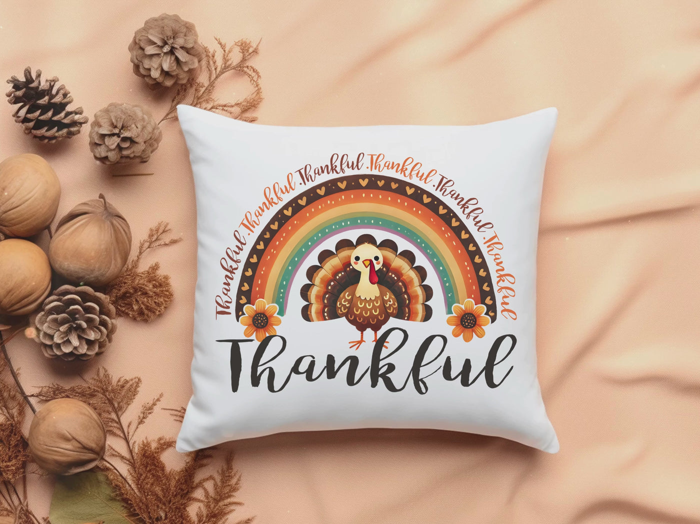 Thankful Throw Pillow - Festive Turkey Design