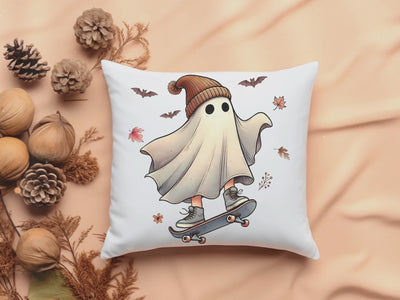 Spooky  Stylish Ghost Skateboard Halloween Pillow