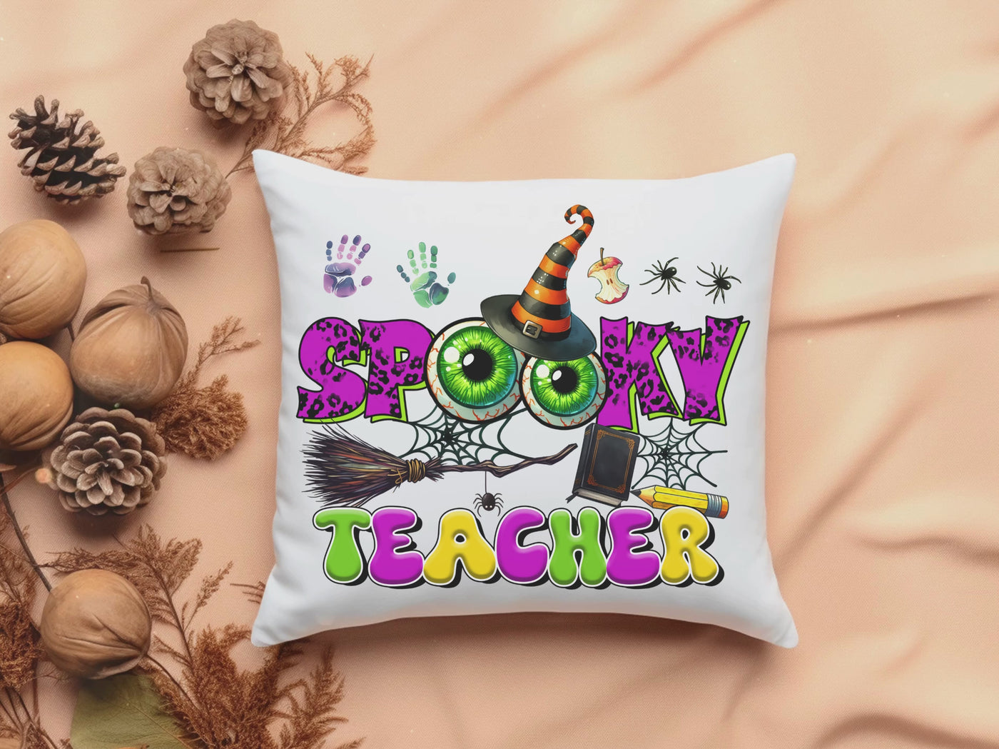 Spooky Teacher Halloween Pillow Fun  Frightful Square Cushion for Classroom Dcor