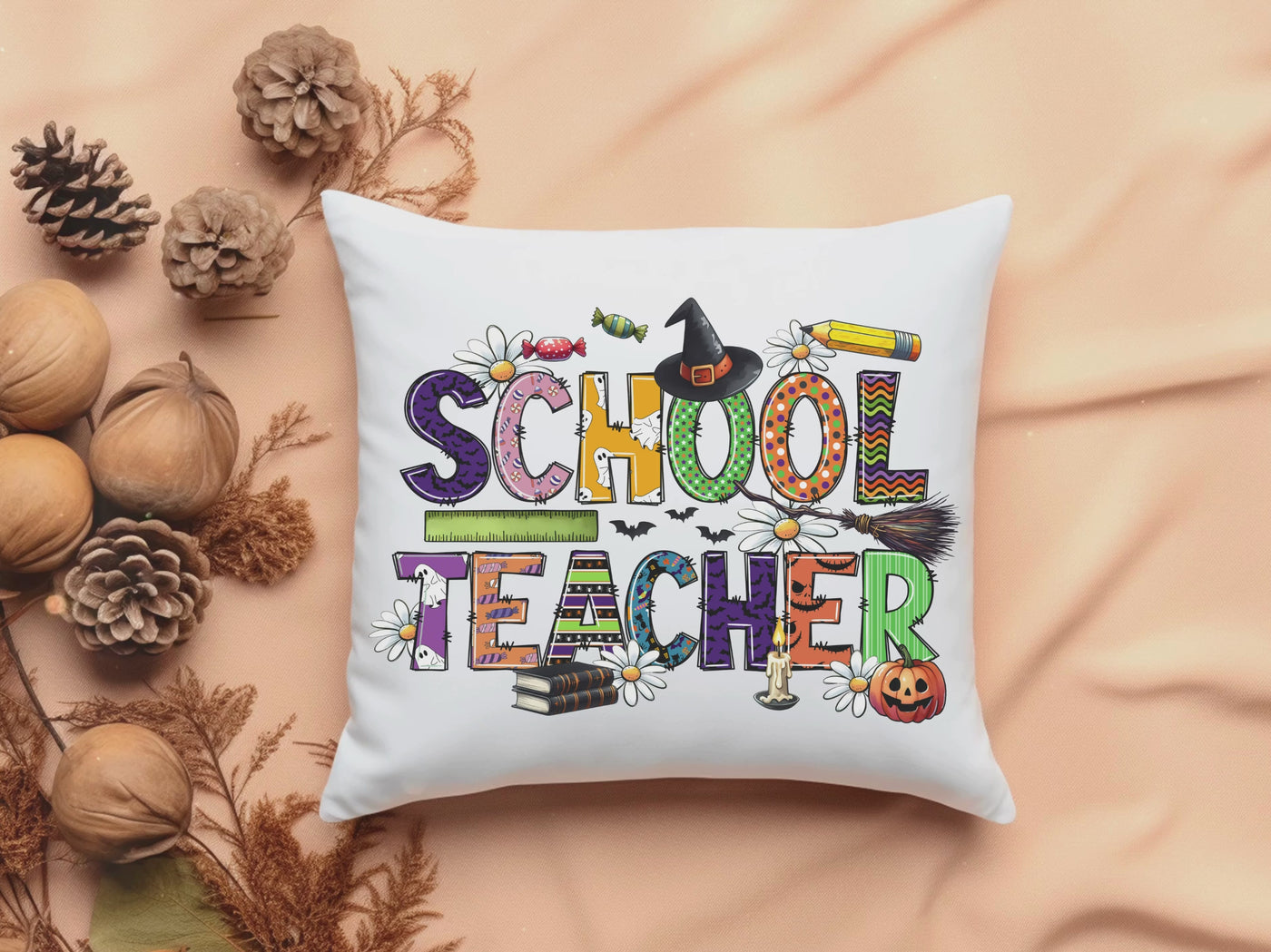 Teacher Halloween Square Pillow - Spooky School Decor for Educators