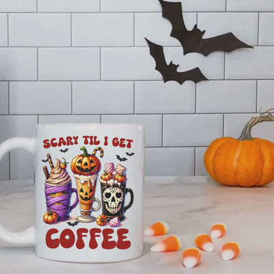 Scary Til I Get Coffee Halloween Ceramic Mug 11oz