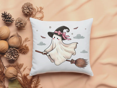 Ghost Broom Halloween Pillow - Spooktacular Home Decor