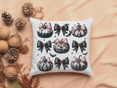 Pumpkin Design Black Halloween Pillow - Festive Square Decor