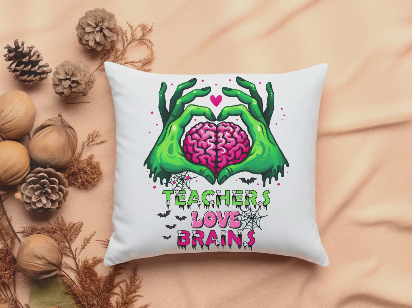 Teachers Halloween Pillow - Spooky Brains Design for Classroom Dcor