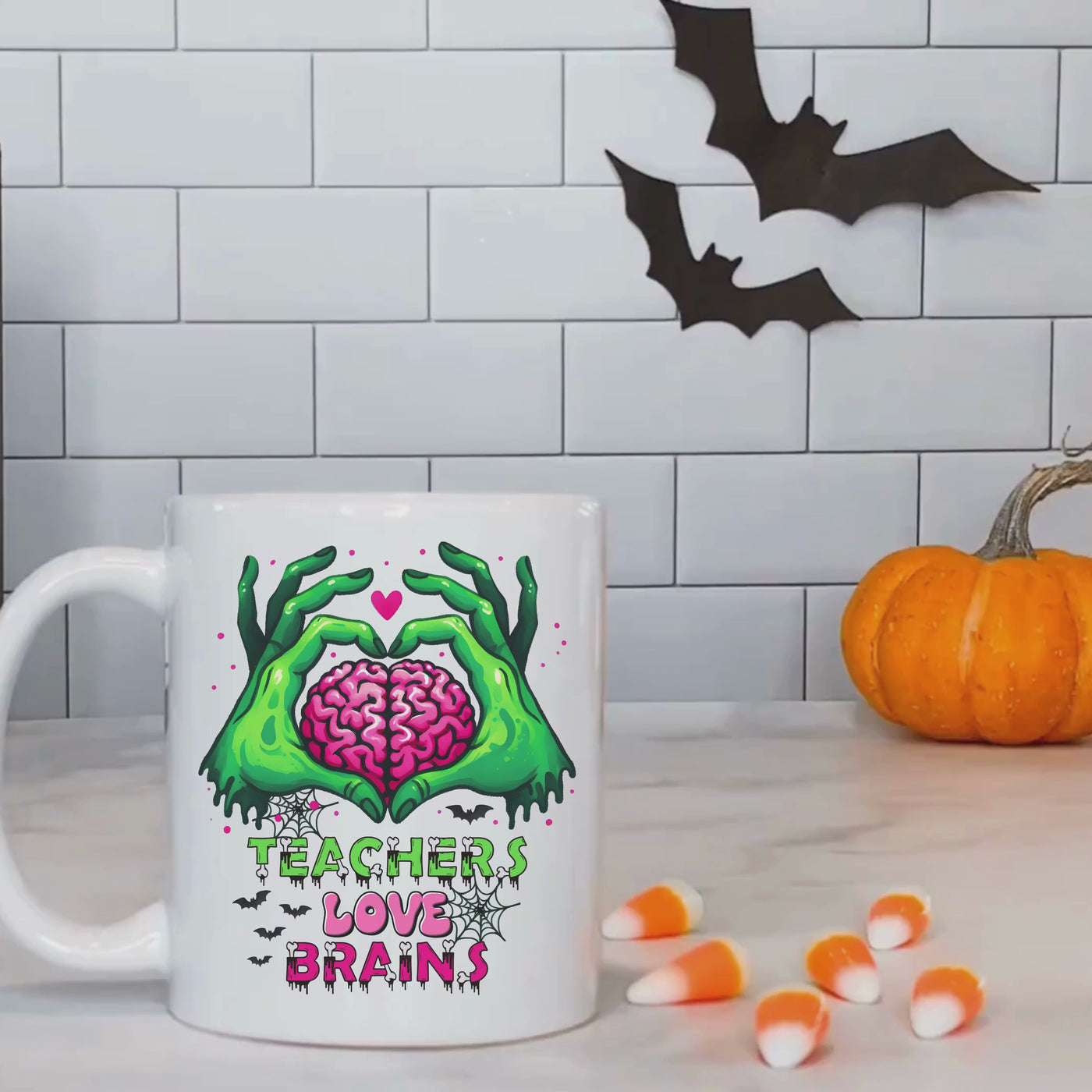 Teachers Halloween Ceramic Mug - Perfect for Brains  Spooky and Fun Gift for Educators