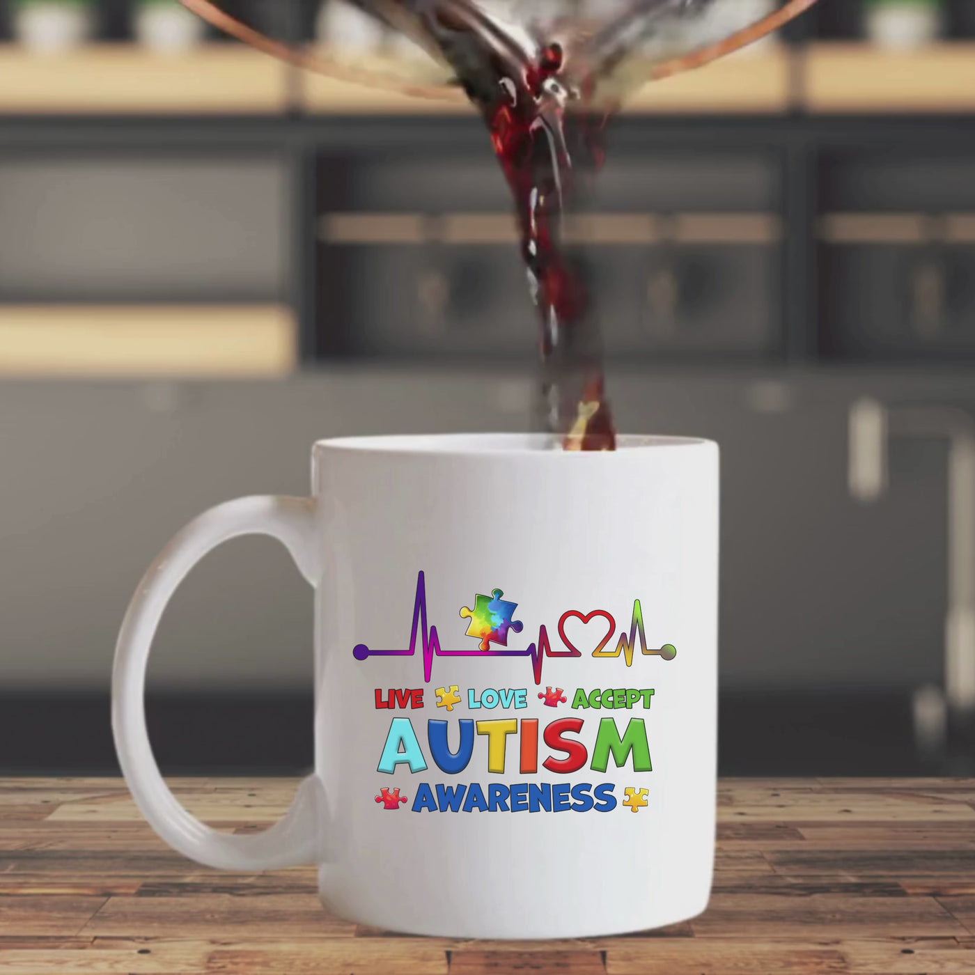 Autism Awareness Ceramic Mug - Live Love Accept - Perfect Gift for Supporters