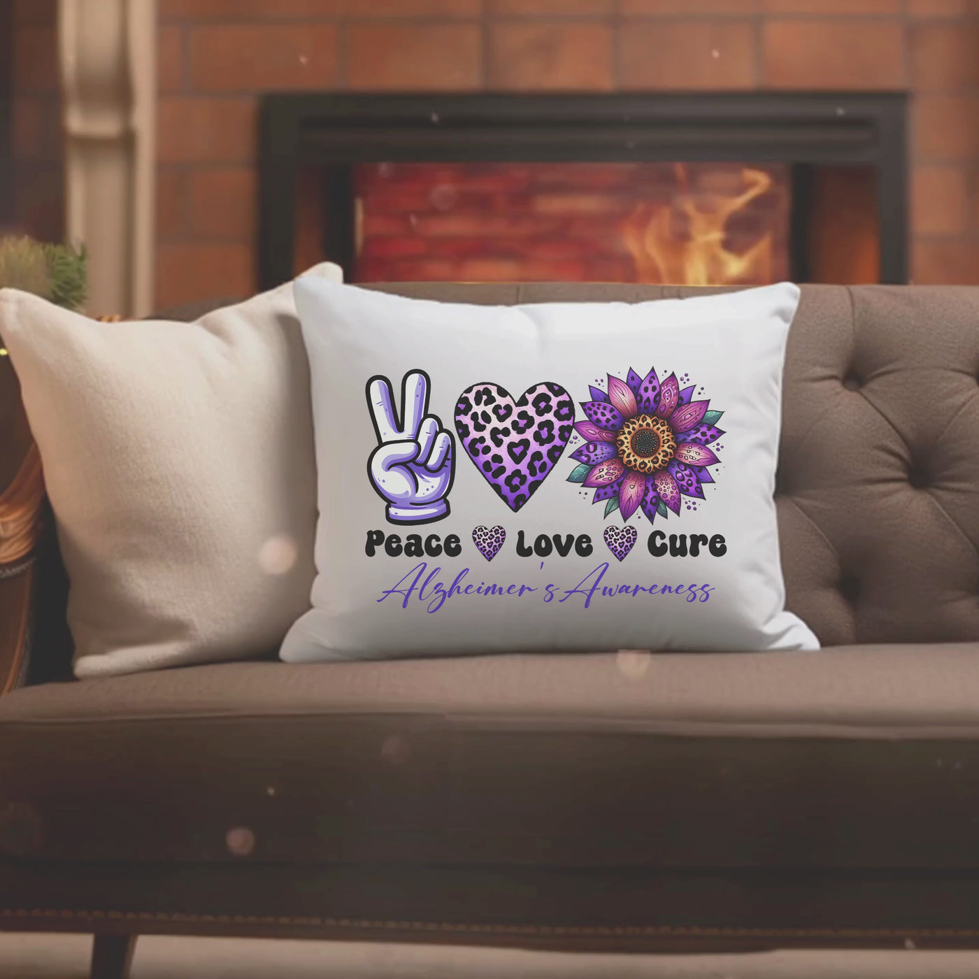 Peace Love Cure Alzheimer's Awareness Pillow - Raise Funds for the Cause